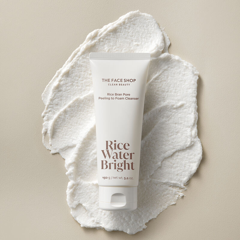 the face shop rice water bright rice bran pore peeling to foam cleanser