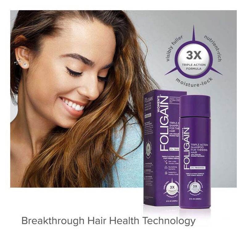 foligain triple action shampoo for thinning hair for women with 2% trioxidil