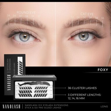 رموش عنقودية مُلصقة مسبقًا لتركيب وصلات الرموش في المنزل Foxy Long faces رموش عنقودية مُلصقة مسبقًا لتركيب وصلات الرموش في المنزل foxy long