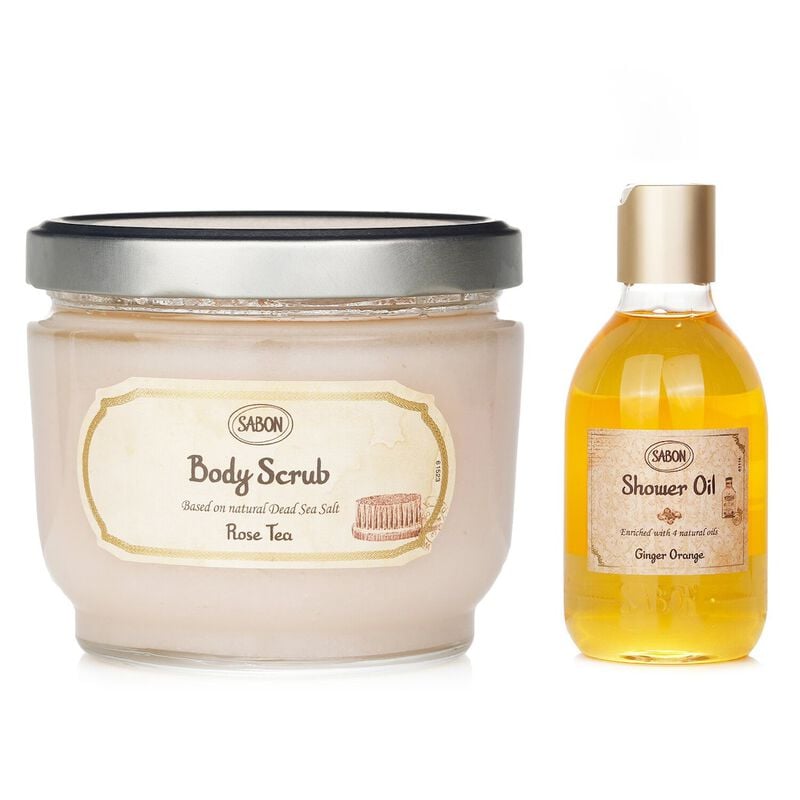 sabon body scrub  rose tea & shower oil  ginger orange