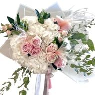 Hand-Tied Bouquet - Dreamy Hydrangeas and Roses faces hand tied bouquet dreamy hydrangeas and roses