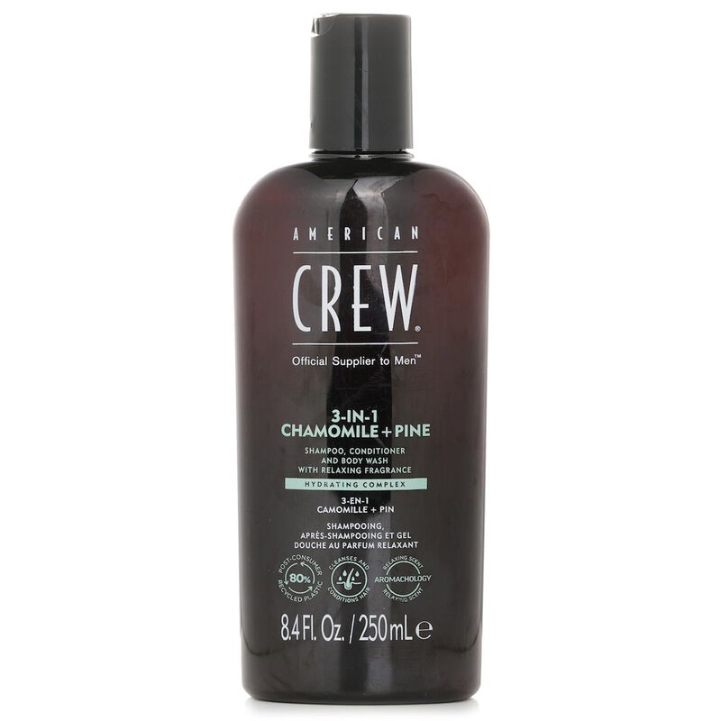american crew 3in1 chamomile + pine shampoo, conditioner and body wash