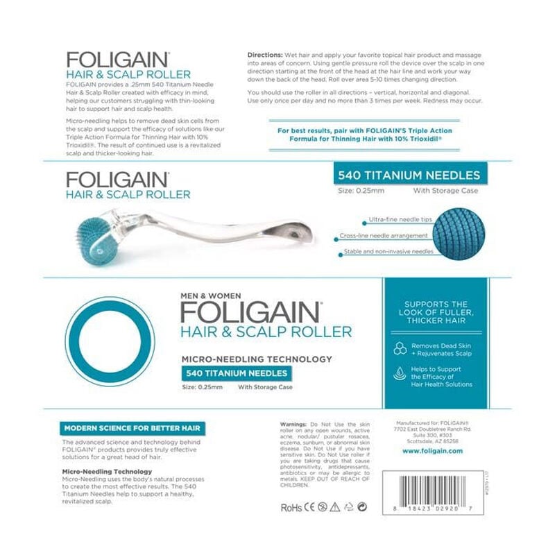 foligain رولر للشعر وفروة الرأس مع 540 إبرة تيتانيوم