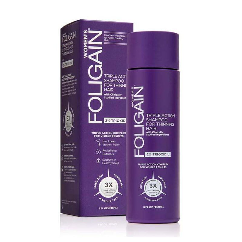 foligain triple action shampoo for thinning hair for women with 2% trioxidil
