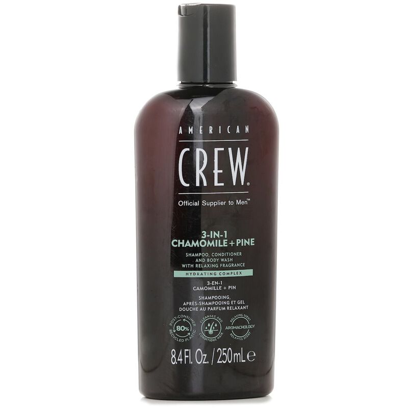 american crew 3in1 chamomile + pine shampoo, conditioner and body wash