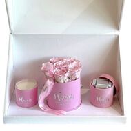 Trio Box-Six Infinity Roses, Chocolates, Candle faces trio box six infinity roses chocolates candle