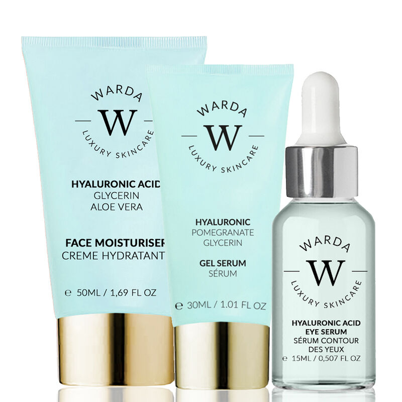 erthskin london skin hydration boost hyaluronic acid moisturiser 50ml + skin hydration boost hyaluronic acid eye serum 15ml + skin hydration boost hyaluronic acid gel serum 30ml