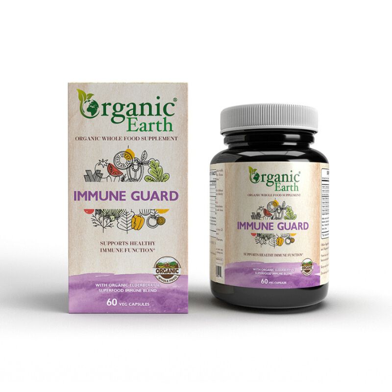 organic earth immune guard, vitamin c, zinc, elderberry and mushroom immune support