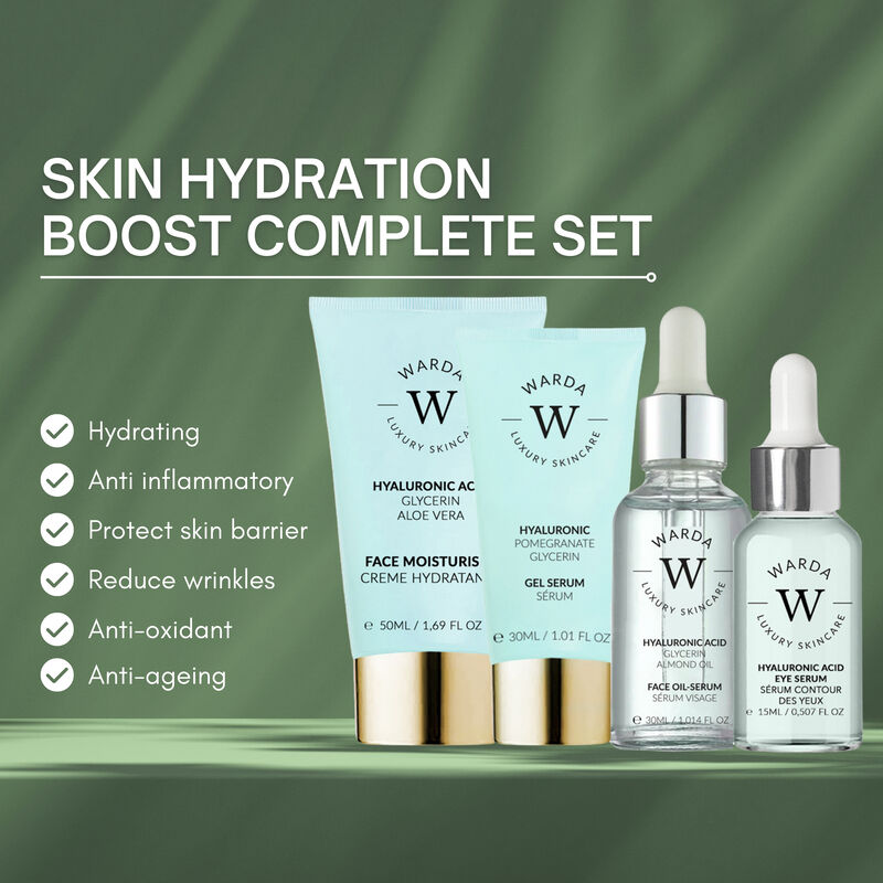 erthskin london skin hydration boost hyaluronic acid moisturiser 50ml + skin hydration boost hyaluronic acid eye serum 15ml + skin hydration boost hyaluronic acid gel serum 30ml + hyaluronic acid hydration boost oil serum 30ml