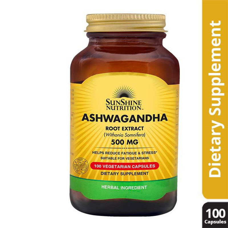 sunshine nutrition's ashwagandha 500 mg vegetable capsules