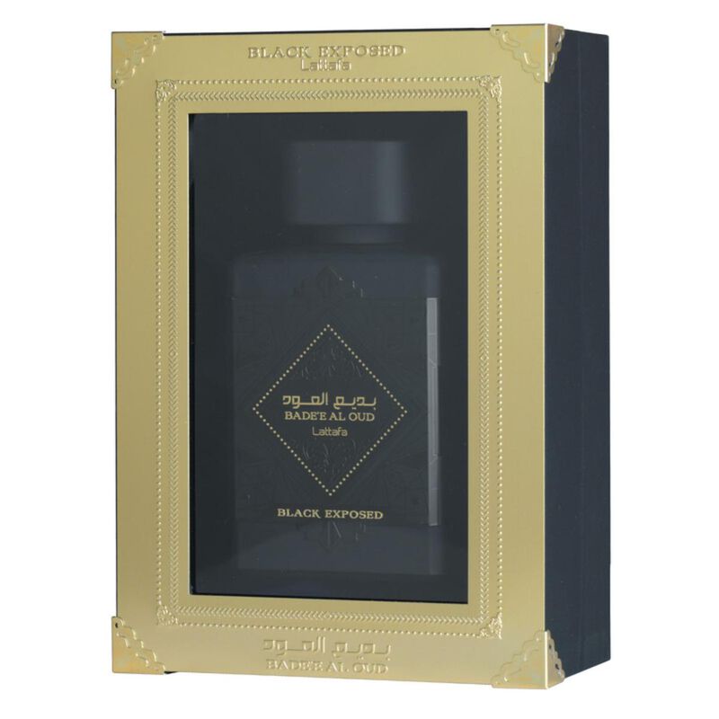 lattafa badee al oud black exposed