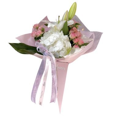 Flower Cone - Hydrangeas and Roses Pink faces flower cone hydrangeas and roses pink