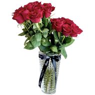 Vase - Red Roses Large Criss Cut faces vase red roses large criss cut