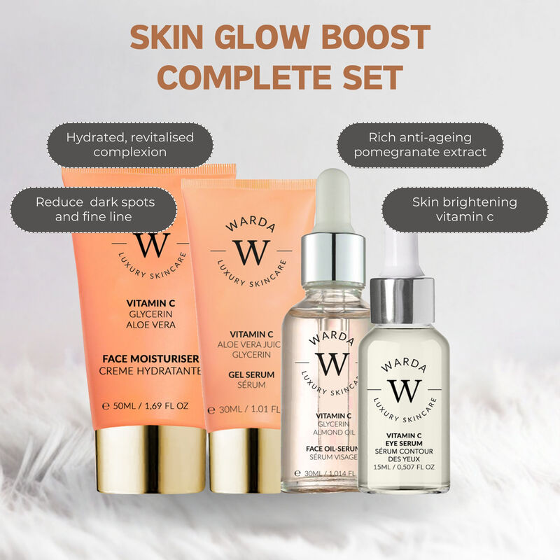 erthskin london skin glow boost vitamin c moisturiser 50m + vitamin c glow boost oilserum 30ml + skin glow boost vitamin c gel serum 30ml + skin glow boost vitamin c eye serum 15ml