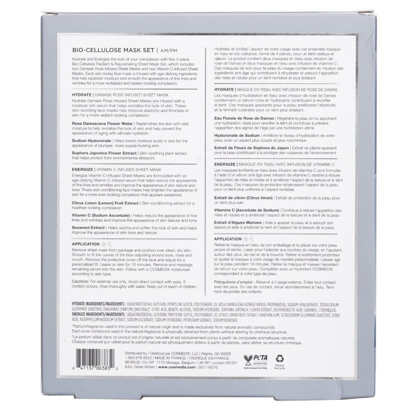 cosmedix bio cellulose radiant & rejuvenating sheet mask set