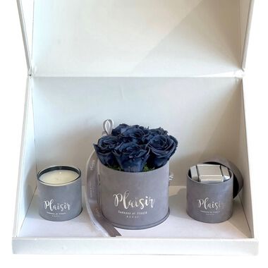 Trio Box-Six Infinity Roses, Chocolates, Candle faces trio box six infinity roses chocolates candle