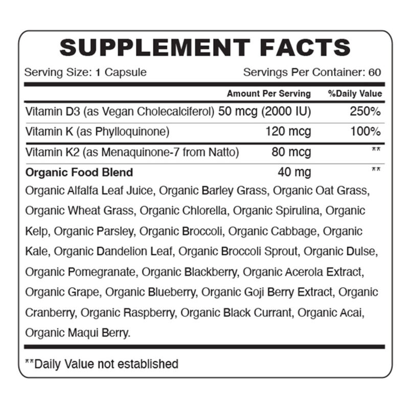 organic earth vitamin d3 + k2 , supports bone and immune health