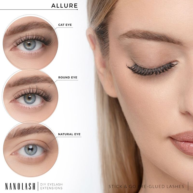 نانو لاش رموش عنقودية مُلصقة مسبقًا لتركيب وصلات الرموش في المنزل allure short