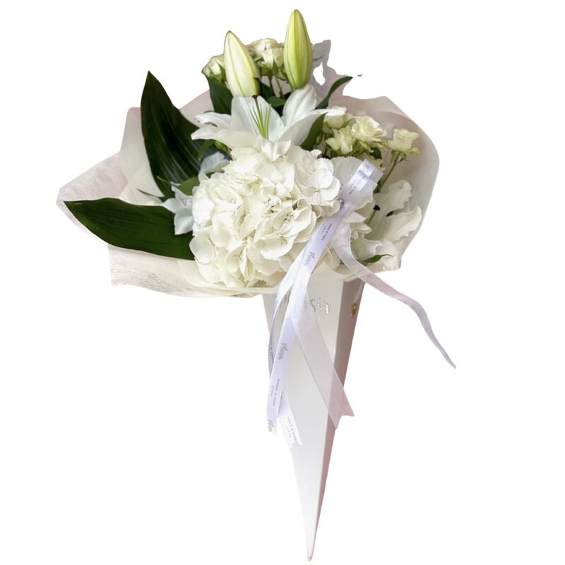 Flower Cone - White Hydrangeas And Roses