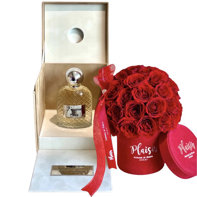 Giftset - Freesia Fragrance And Fresh Red Roses