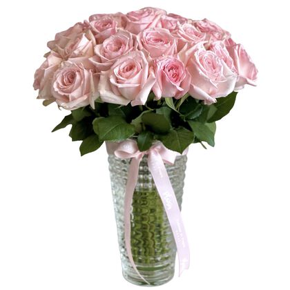 Vase - Pink Garden Roses Large Criss Cut
