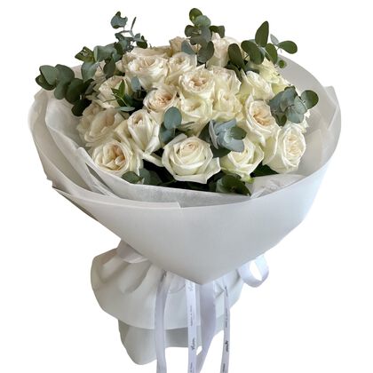 Hand-tied Bouquet - White Garden Roses