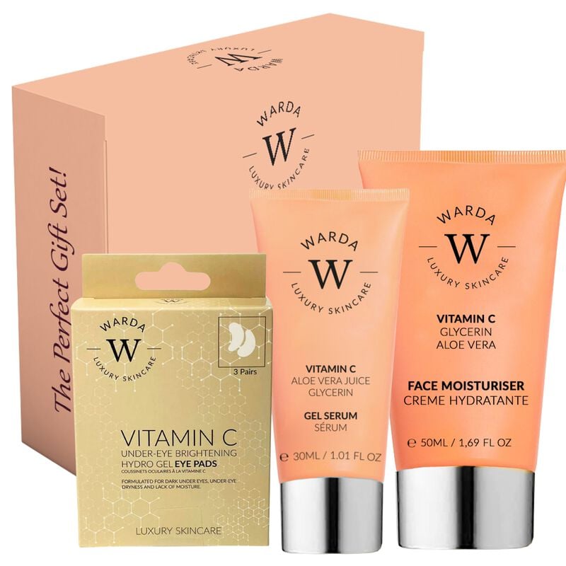Skin Glow Boost Vitamin C Moisturiser 50ml + Skin Glow Boost Vitamin C Gel Serum 30ml + Vitamin C Under-eye Brightening Hydro Gel Eyepads X 3
