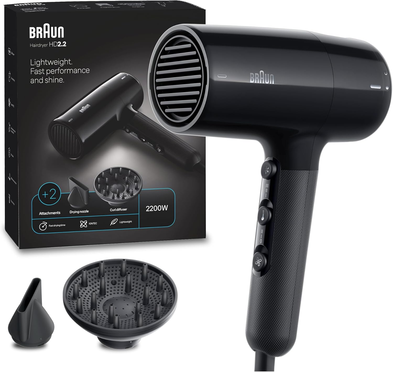 Braun Hairdryer 2200 W, +2 Attachments